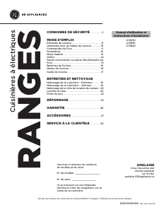 Mode d’emploi GE JCS830SMSS Cuisinière