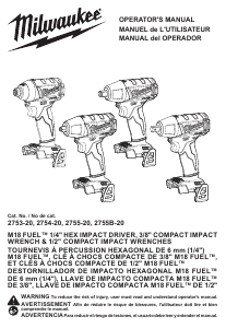 Mode d’emploi Milwaukee 2755B-20 Visseuse à choc