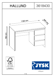 Посібник JYSK Hallund (119x76x59) Письмовий стіл
