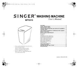 Handleiding Singer WT5313IV/YKP Wasmachine