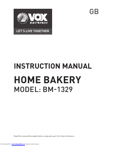 Manual Vox BM-1329 Bread Maker
