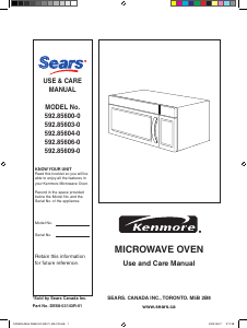 Manual Kenmore 592.85604-0 Microwave