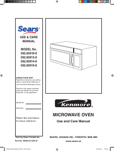 Manual Kenmore 592.85619-0 Microwave