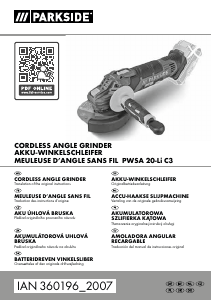 Manual de uso Parkside PWSA 20-Li C3 Amoladora angular