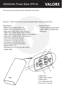 Manual Valore PD10 Portable Charger