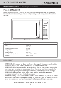 Handleiding Cookworks EM820CFD Magnetron