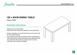 Mode d’emploi Betalife 21897 Table de salle à manger