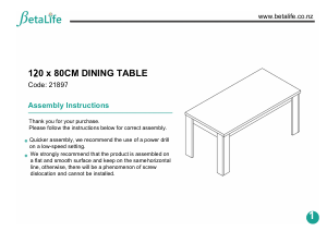 Handleiding Betalife 21897 Eettafel