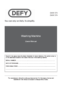 Handleiding Defy DAW 374 Wasmachine