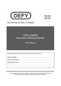 Manual Defy DTL 146 Washing Machine
