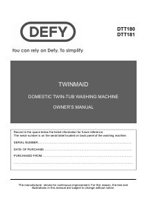 Manual Defy DTT 180 Washing Machine