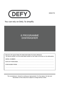 Handleiding Defy DDW 179 Vaatwasser