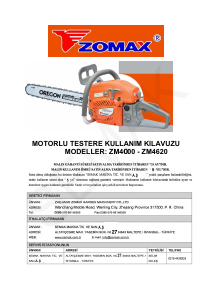 Kullanım kılavuzu Zomax ZM4620 Motorlu testere
