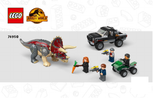 Rokasgrāmata Lego set 76950 Jurassic World Triceratops: slēpnis no pikapa