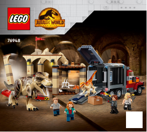 Handleiding Lego set 76948 Jurassic World T. rex & Atrociraptor dinosaurus ontsnapping