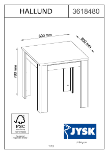 Руководство JYSK Hallund (80x80x78) Обеденный стол