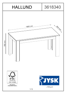 Kullanım kılavuzu JYSK Hallund (80x160x78) Yemek masası