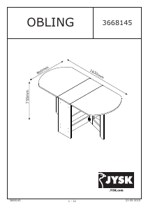 Руководство JYSK Obling (80x163x75) Обеденный стол