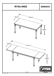 Bruksanvisning JYSK Ryslinge (85x270x78) Spisebord