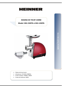 Manual Heinner MG1500TA-RED Tocator carne