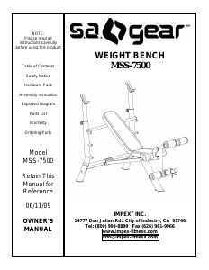 Manual S.A Gear MSS-7500 Multi-gym