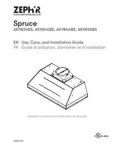 Mode d’emploi Zephyr AK9840BS Spruce Hotte aspirante