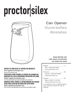 Manual Proctor Silex 75217PS Can Opener