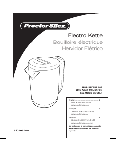 Manual de uso Proctor Silex 40940 Hervidor