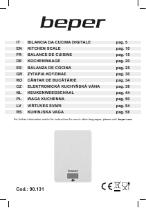 Manuale Beper 90.131 Bilancia da cucina