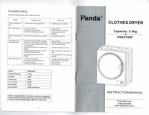 Handleiding Panda PAN725SF Wasdroger