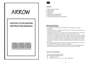 Mode d’emploi Arrow C22005 Cuisinière
