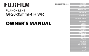 Bruksanvisning Fujifilm Fujinon GF20-35mmF4 R WR Kameralinse