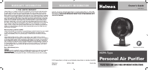 Manual Holmes HAP120-U Air Purifier