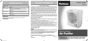 Manual Holmes HAP116Z-U Air Purifier