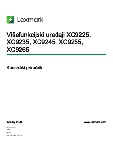 Priručnik Lexmark XC9225 Višenamjenski pisač