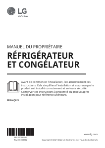 Mode d’emploi LG GSXV80MCLE Réfrigérateur combiné