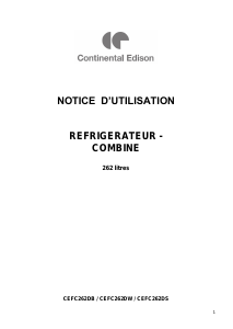 Mode d’emploi Continental Edison CEFC262DB Réfrigérateur combiné