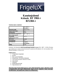 Kasutusjuhend Frigelux RF190A+ Külmik