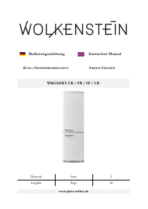 Handleiding Wolkenstein WKG265RT SP Koel-vries combinatie