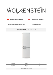 Bedienungsanleitung Wolkenstein WKG265RT FR Kühl-gefrierkombination