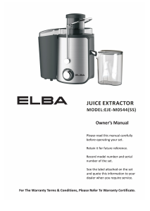 Manual Elba EJE-M0544(SS) Juicer