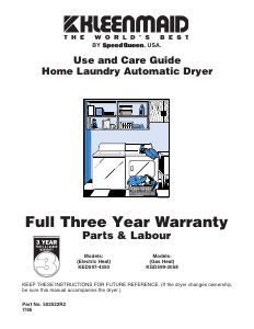Manual Kleenmaid KED599 Dryer