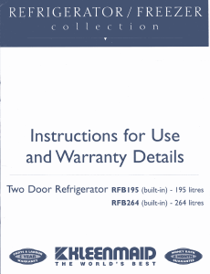 Manual Kleenmaid RFB195 Fridge-Freezer