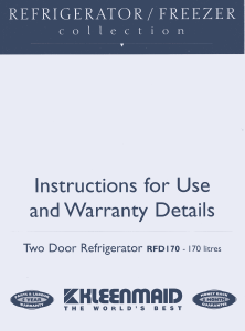 Manual Kleenmaid RFD170 Fridge-Freezer
