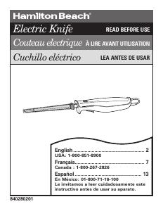 Manual Hamilton Beach 74250 Electric Knife