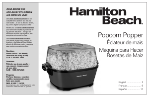 Manual de uso Hamilton Beach 73302 Maquina de palomitas