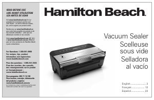 Manual Hamilton Beach 78218 Vacuum Sealer