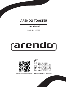 Bedienungsanleitung Arendo 305716 Toaster