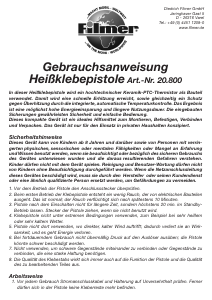 Bedienungsanleitung Filmer 20.800 Klebepistole