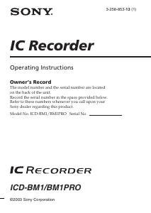 Manual Sony ICD-BM1DR9 Audio Recorder